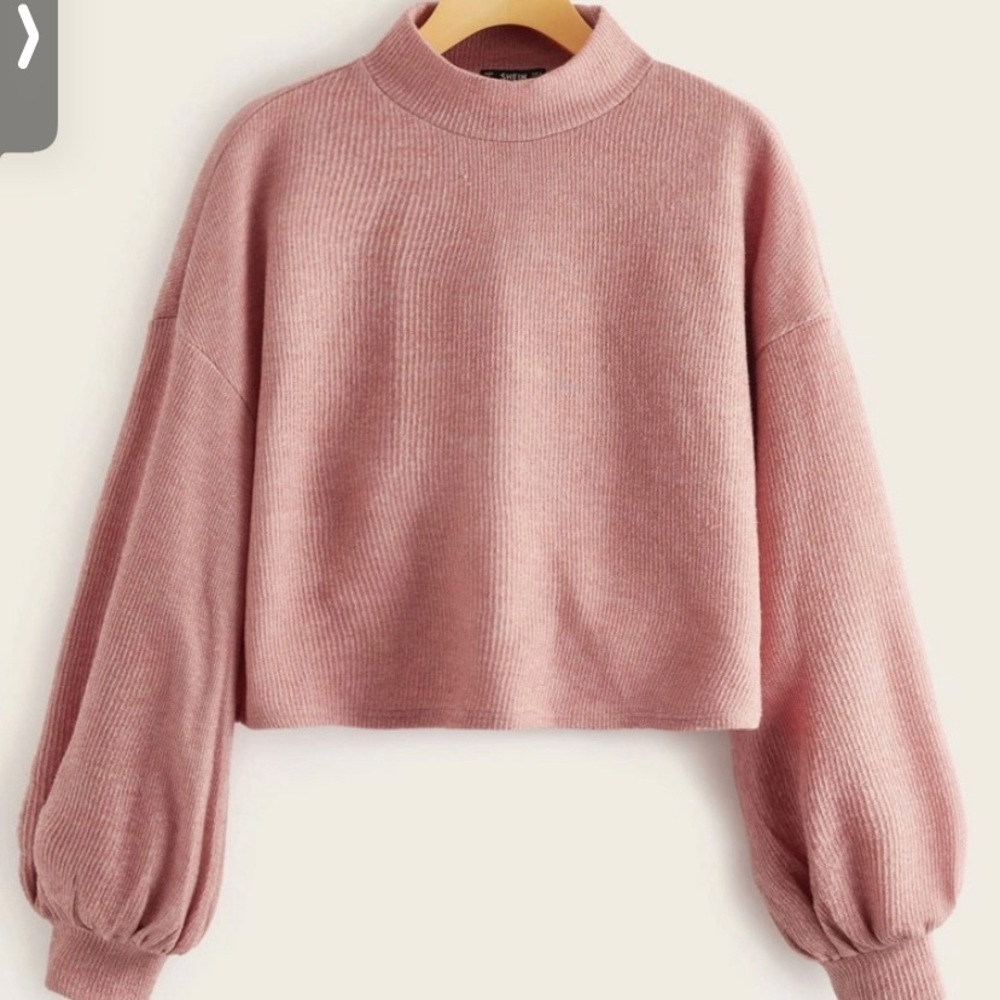 Lantern Sleeve Rib-Knit Tee